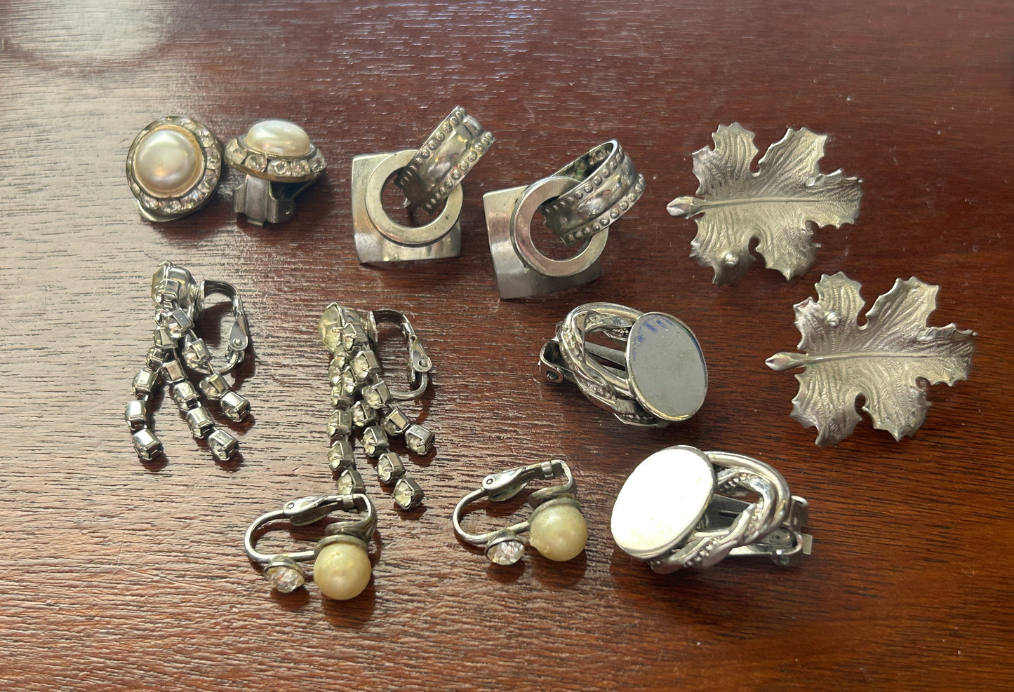 Vintage Clip on Screwback Earring Earrings Lot Silver Tone Rhinestone Modern