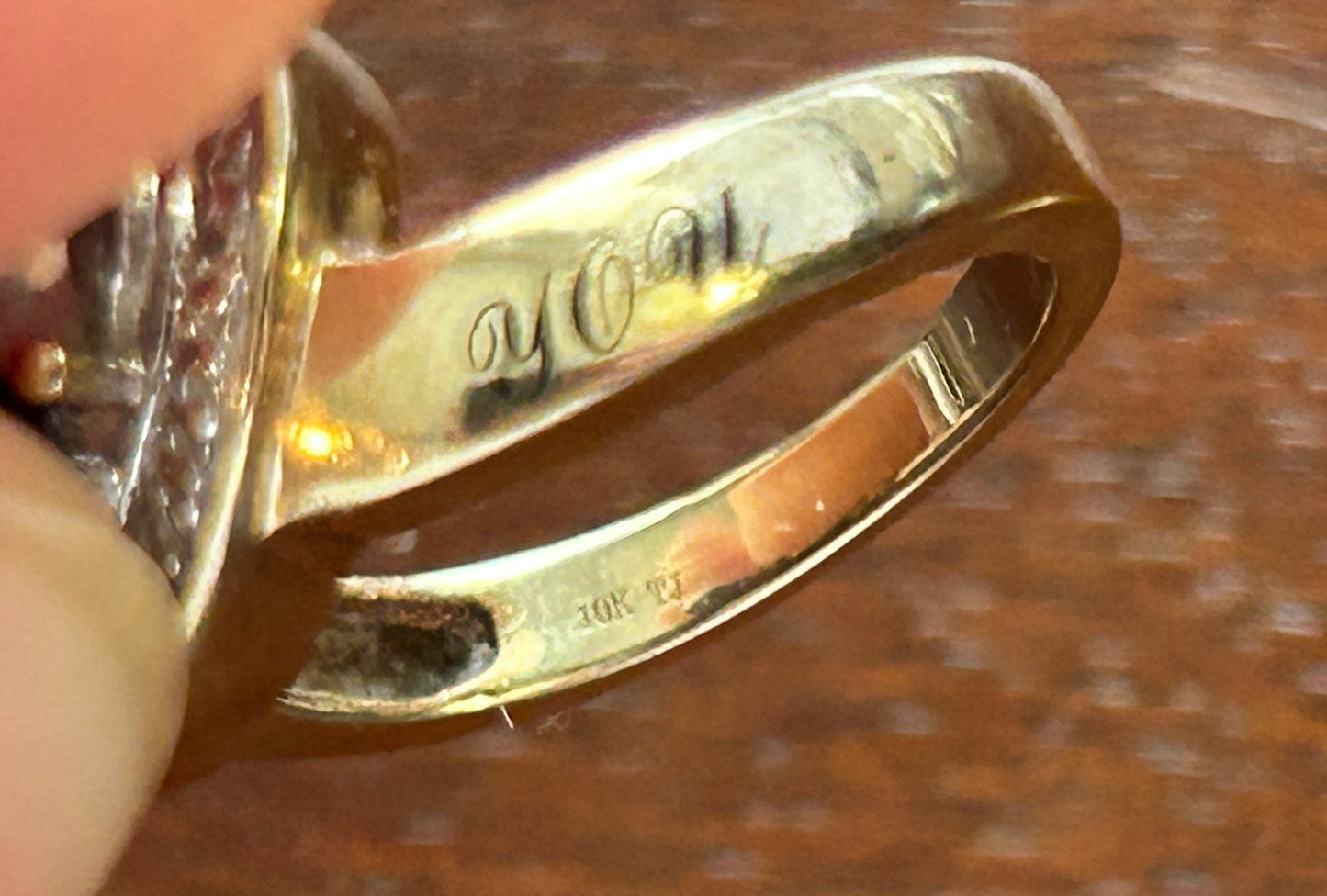 10k Yellow Gold Simulated Heart Shaped Aquamarine Emerald 'Love You' Ring Sz