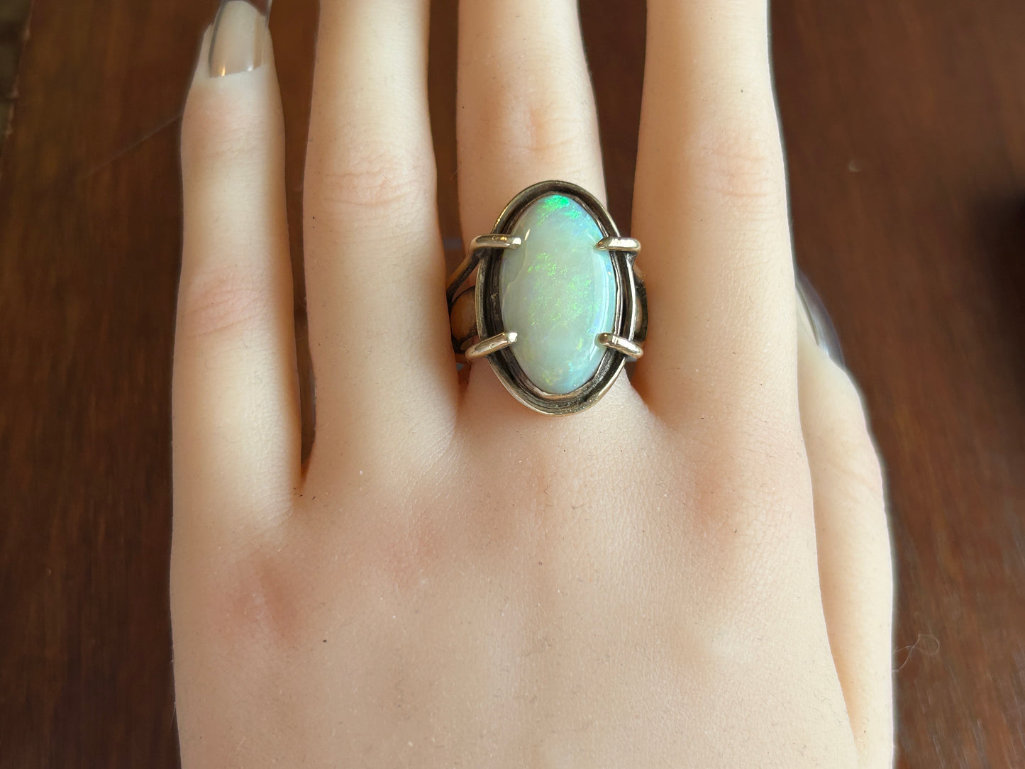 Vintage Artist Made 14k Yellow Gold Massive Opal Modernist Ring Sz 10.25