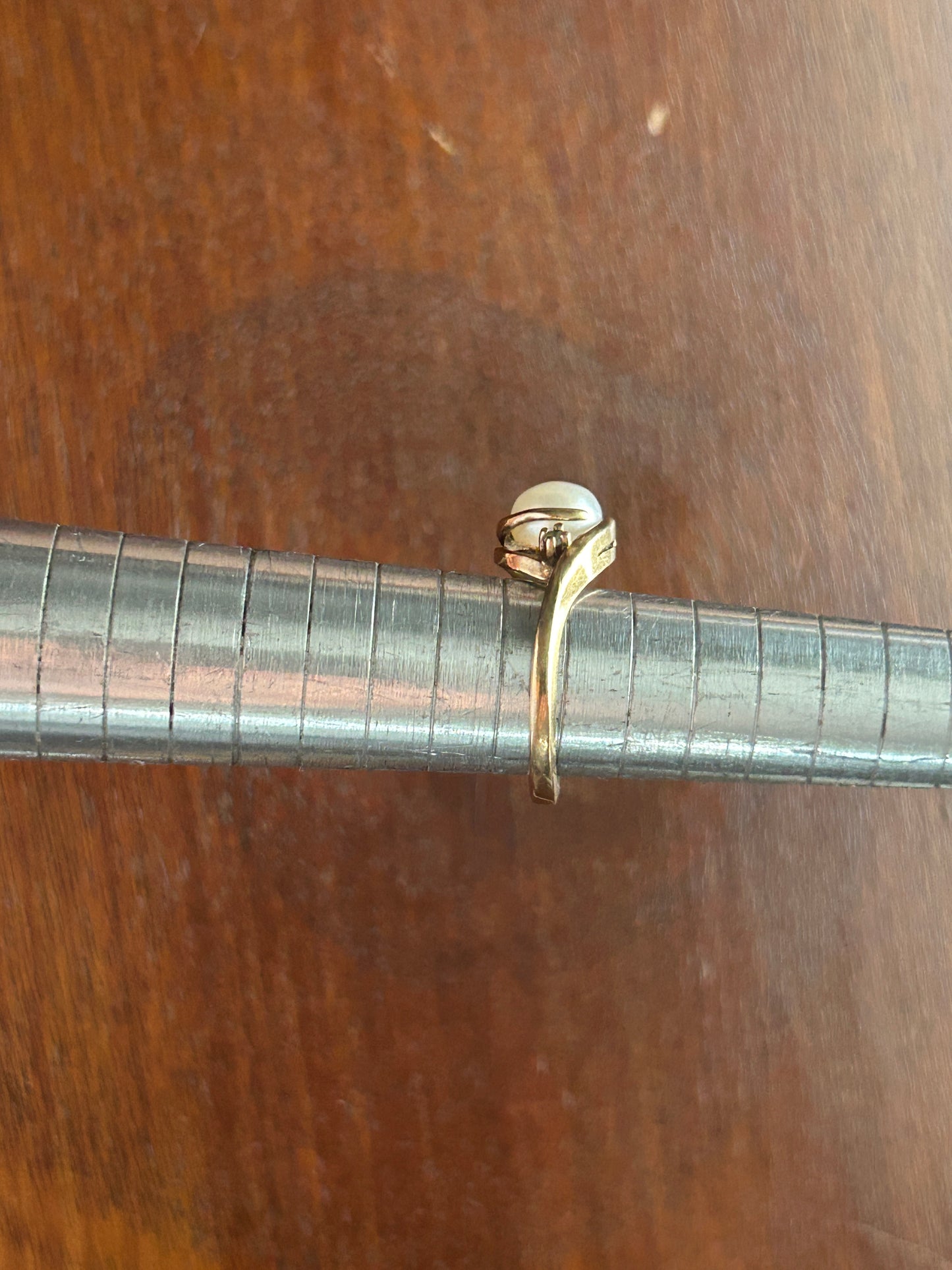 Vintage 10k Yellow Gold 6.5mm Pearl Diamond Accent Ring Sz 6