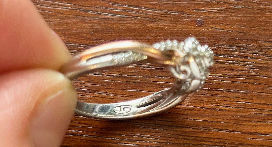 Sterling Silver 925 Gold Pave Diamond Heart Ring Sz 7