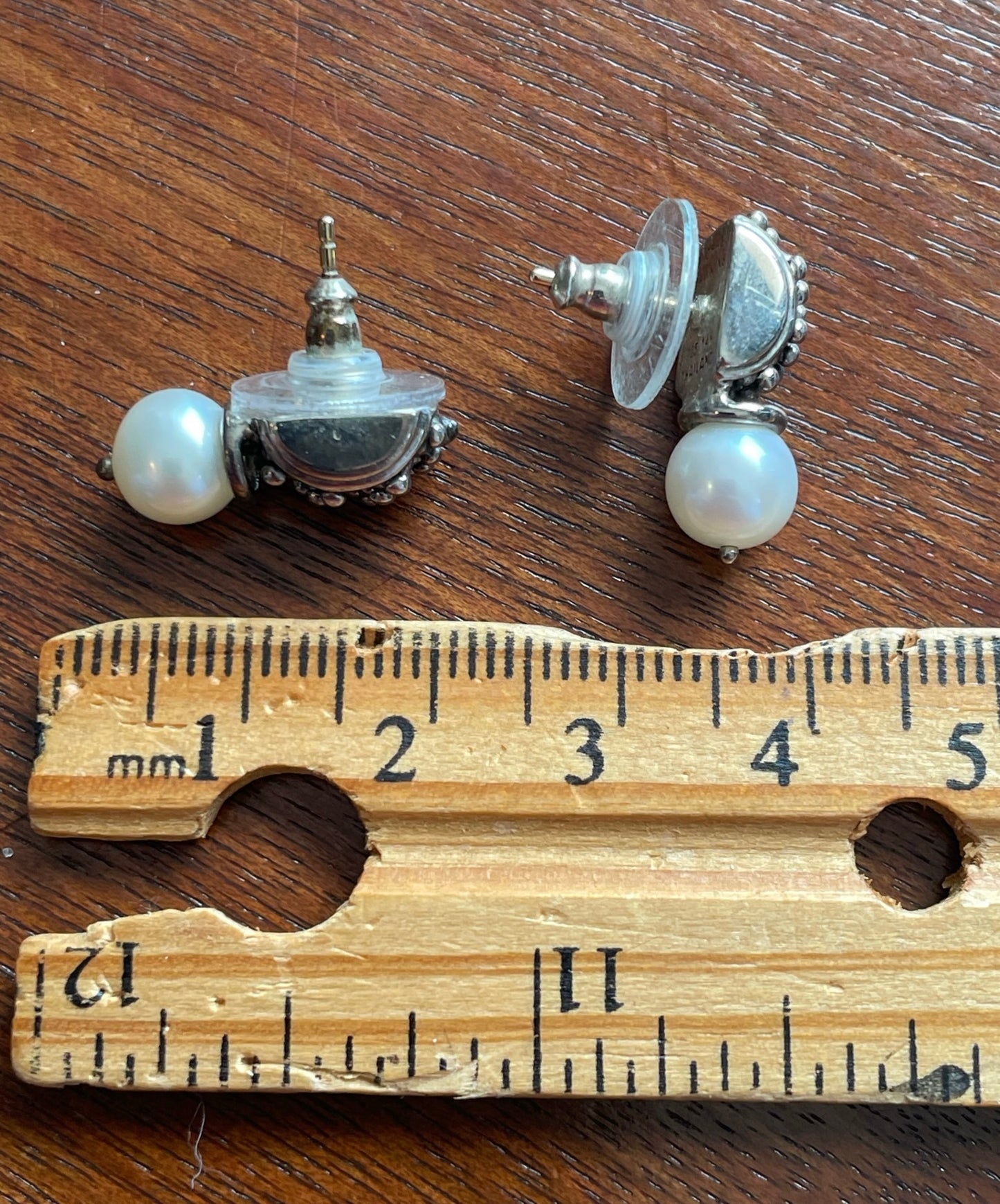 Michael Dawkins 14k Sterling Silver 925 Pearl Starry Night Stud Pierced Earrings