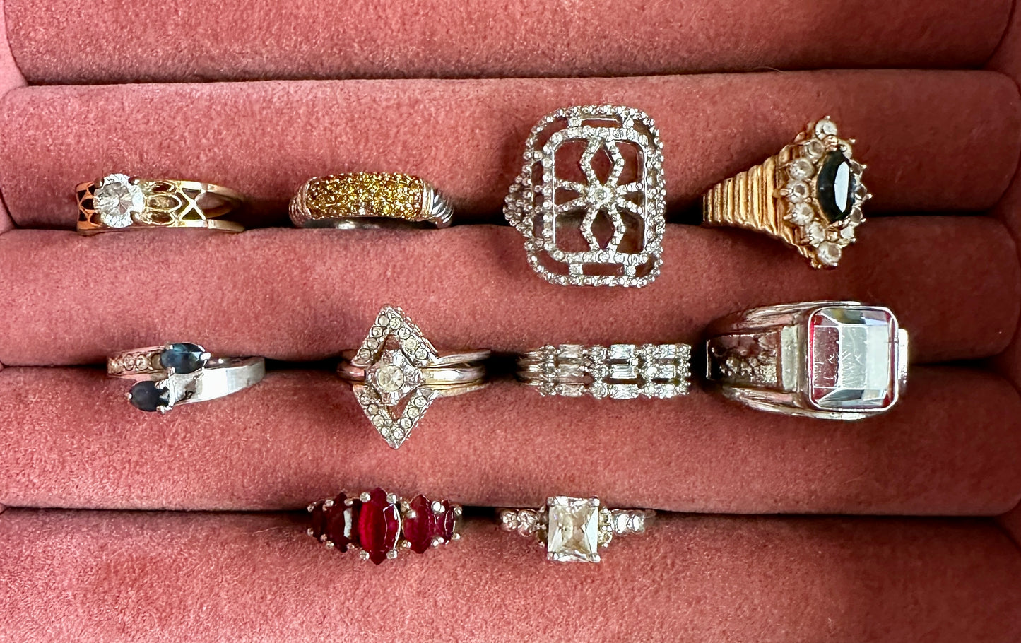 Vintage Cocktail Fashion Ring Lot Rhinestone Gold Plate Avon Silver Tone
