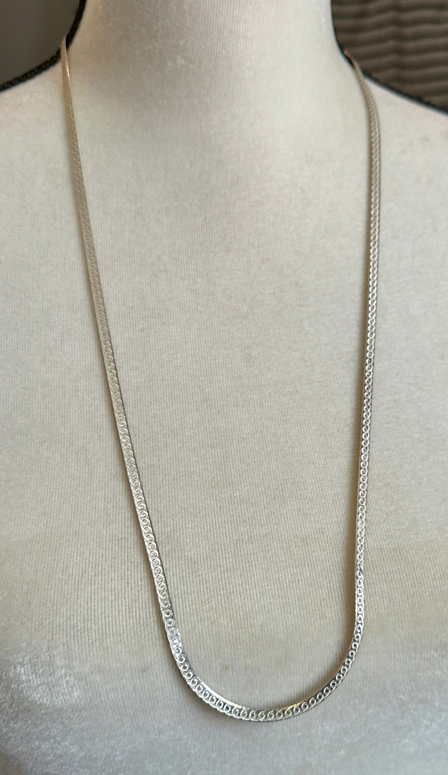 Sterling Silver 925 Flat Herringbone Necklace 30.5" Long x 4mm Wide Reversible