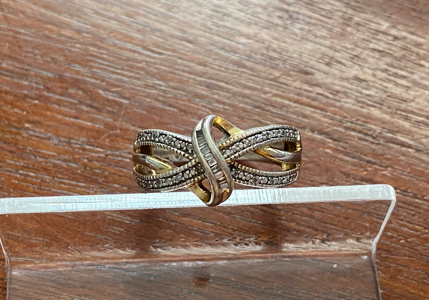 Sterling Silver 925 Baguette Round Diamond Ring Sz 7 Signed SUN