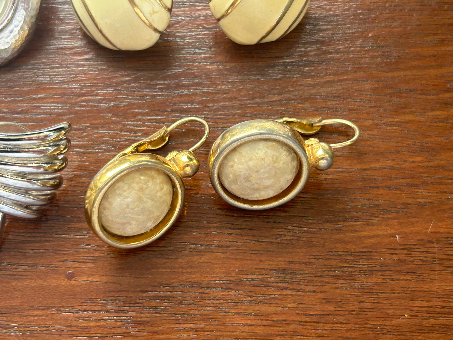 Vintage Lot of Monet Singed 80's Earrings Cabochon Silver Gold Tone X Pattern