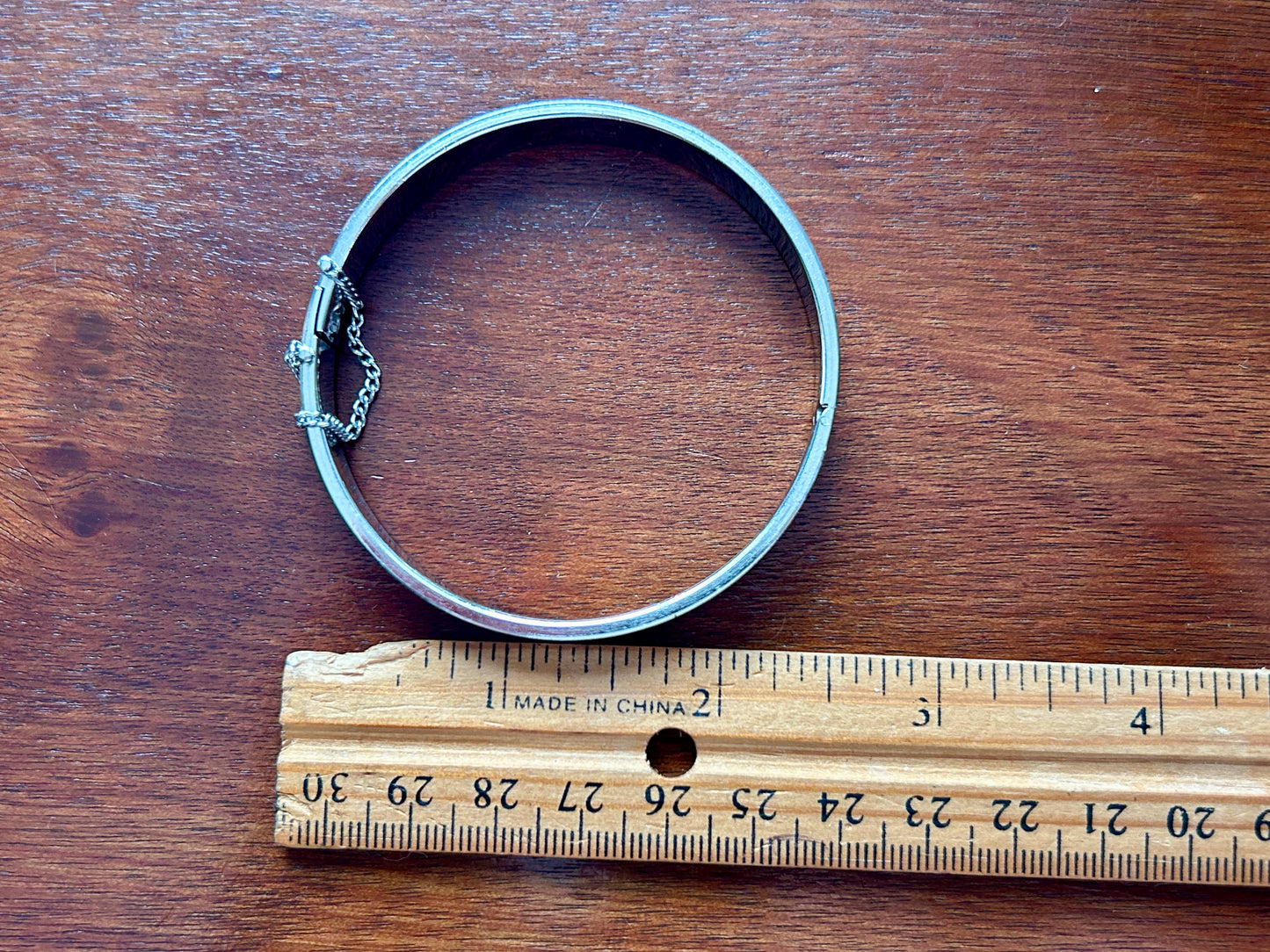 Vintage Silver Tone Bangle Bracelet Safety Clasp Engraved Design