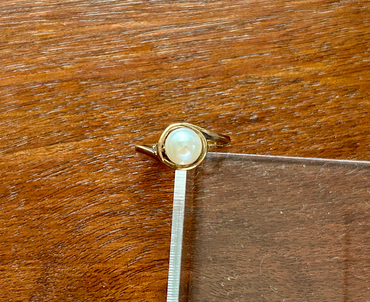 Vintage 10k Yellow Gold 6.5mm Pearl Diamond Accent Ring Sz 6
