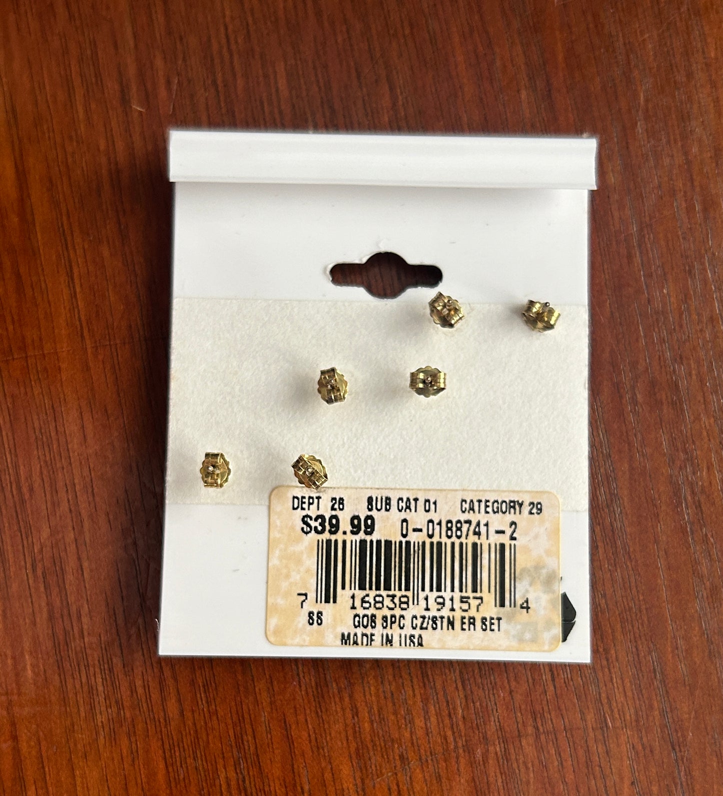 18k Yellow Gold over Sterling Silver 925 CZ Pink White Stud Earring Set