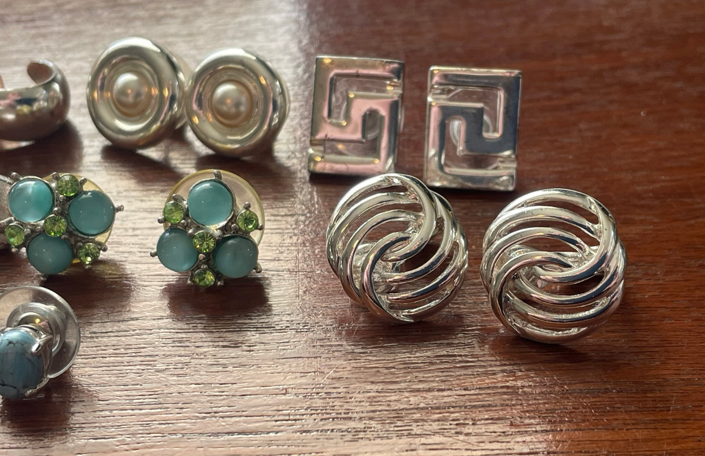 Vintage to Now Silver Tone Clip on Pierced Stud Hoop Earrings Lot Rhinestone