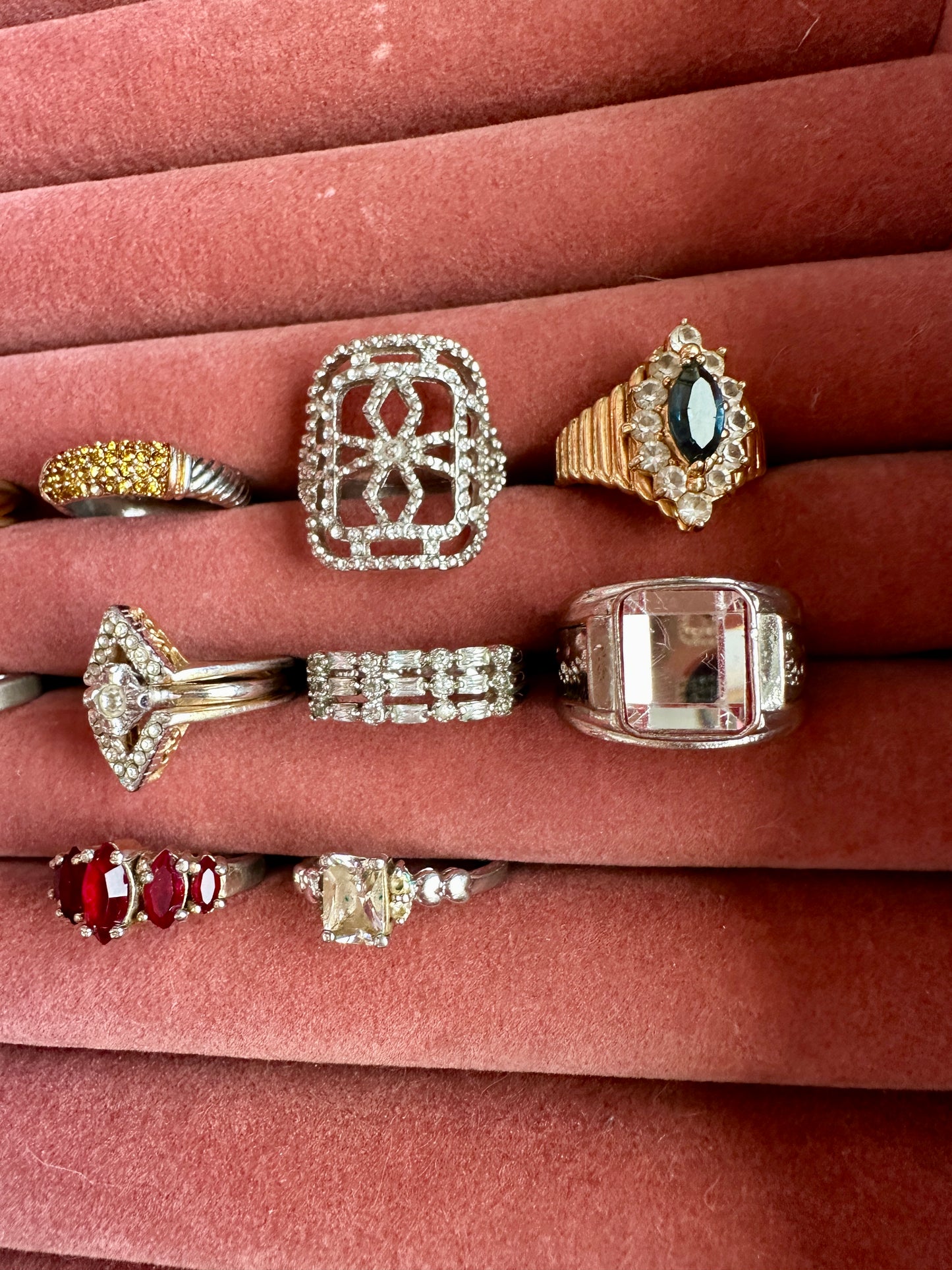 Vintage Cocktail Fashion Ring Lot Rhinestone Gold Plate Avon Silver Tone