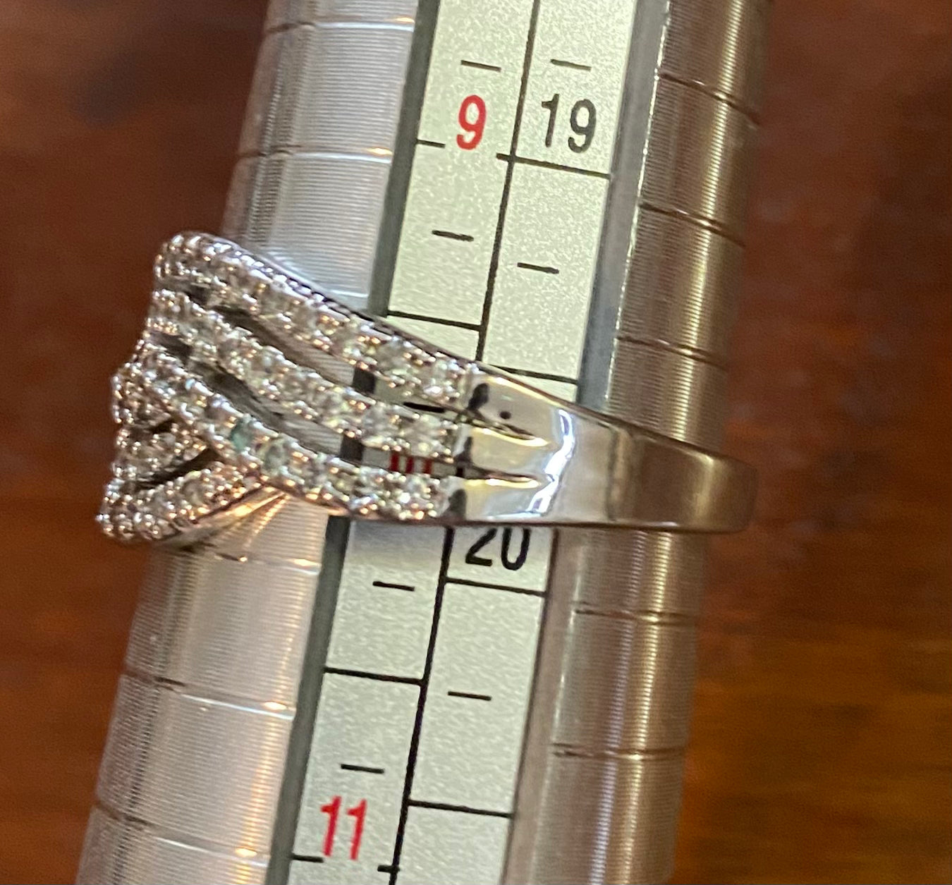 Sterling Silver 925 Rhinestone Pave Bypass Wave Style Ring Sz 10
