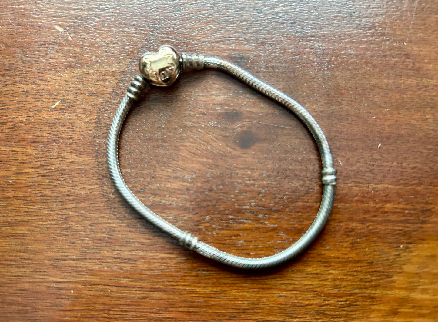 Pandora ALE R Sterling Silver 925 Gold Plated Heart Clasp Bracelet 7.25"