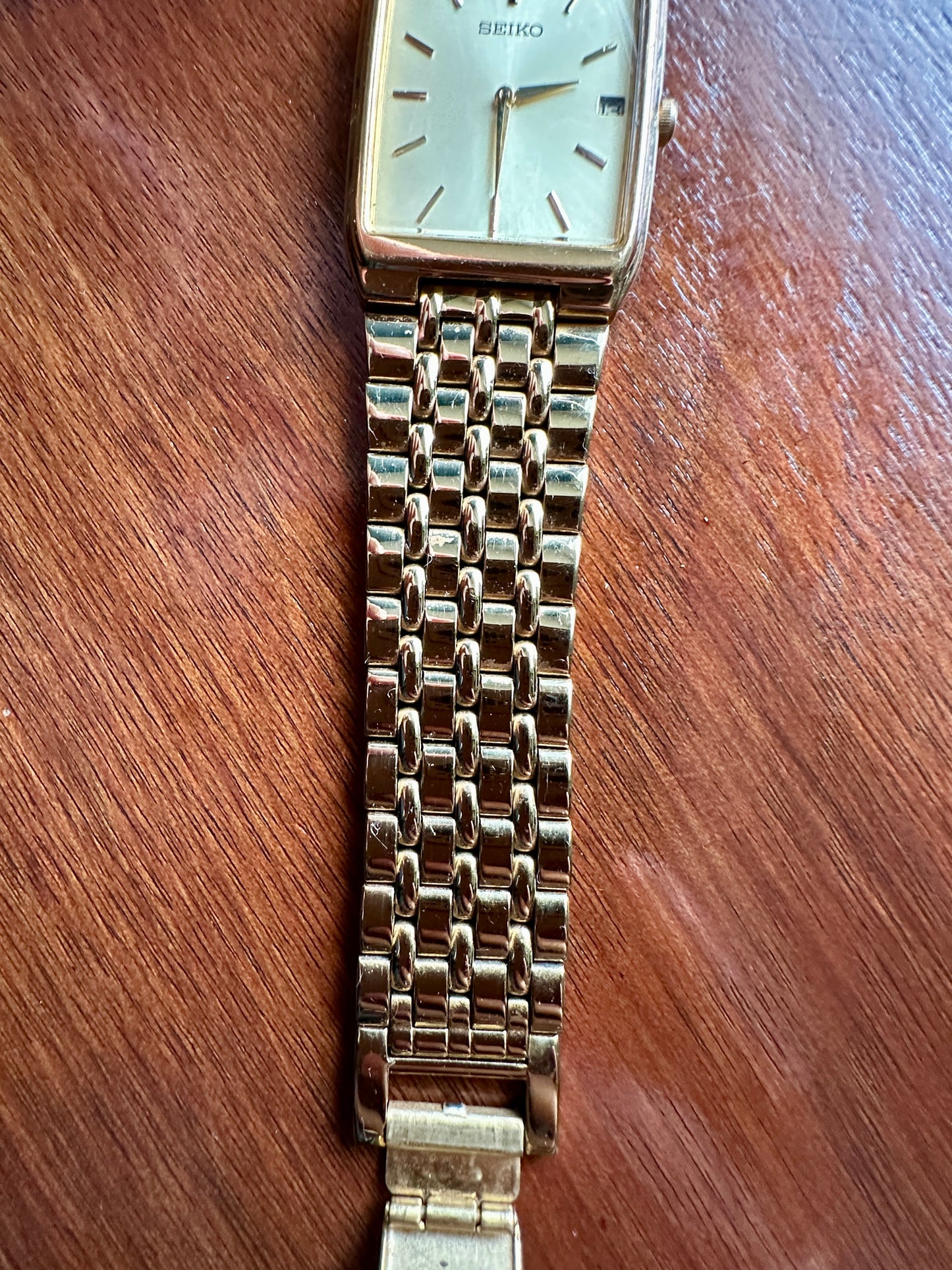 Vintage Seiko Men's Tank Quartz Watch Date Stainless Steel Gold Tone 7N39-5A39