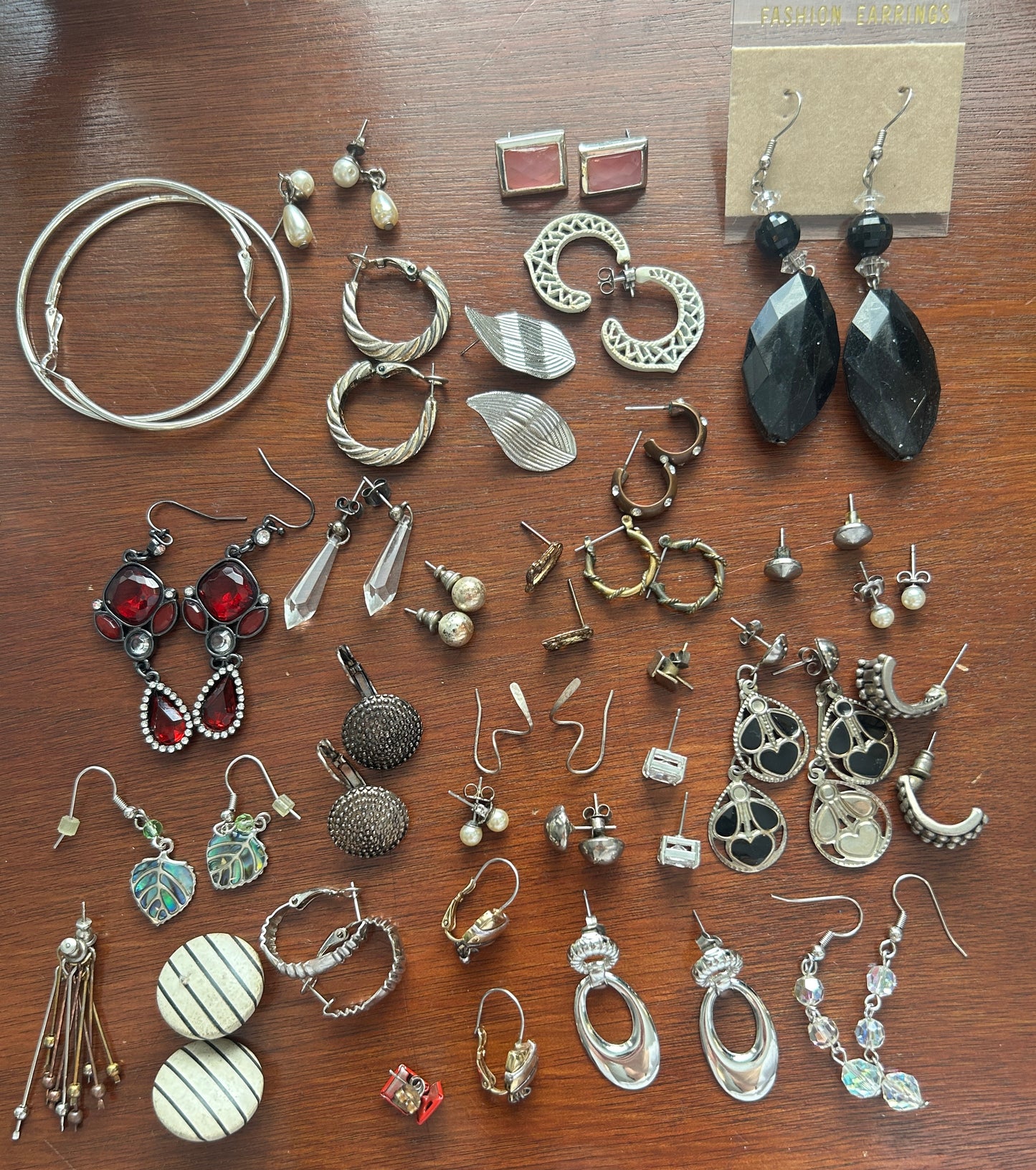 Vintage to Now Pierced Earring Lot Rhinestone AB Hoops Dangly Studs Silver Tone