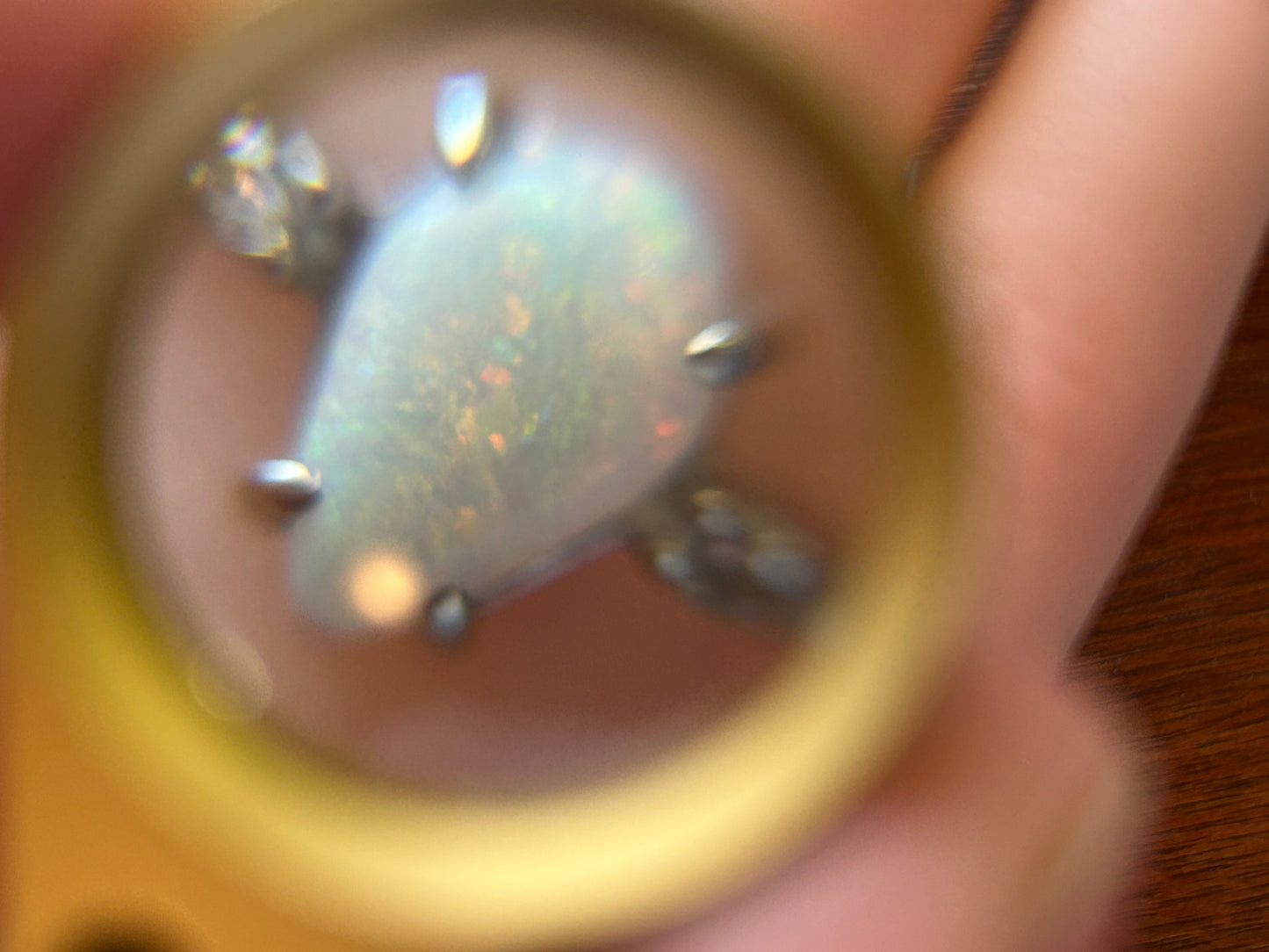 14k White Gold Pear Shaped Opal Diamond Accent Ring Sz 6.25