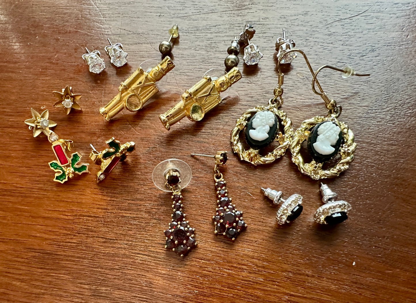 Vintage Earring Lot Pierced Cameo Enamel Drummer Boy Rhinestone