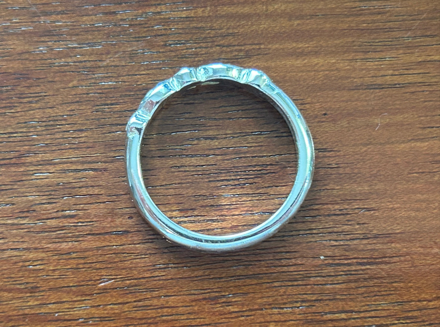 Silver Tone Gray White Clear Ring Band Marquise Round Sz 7