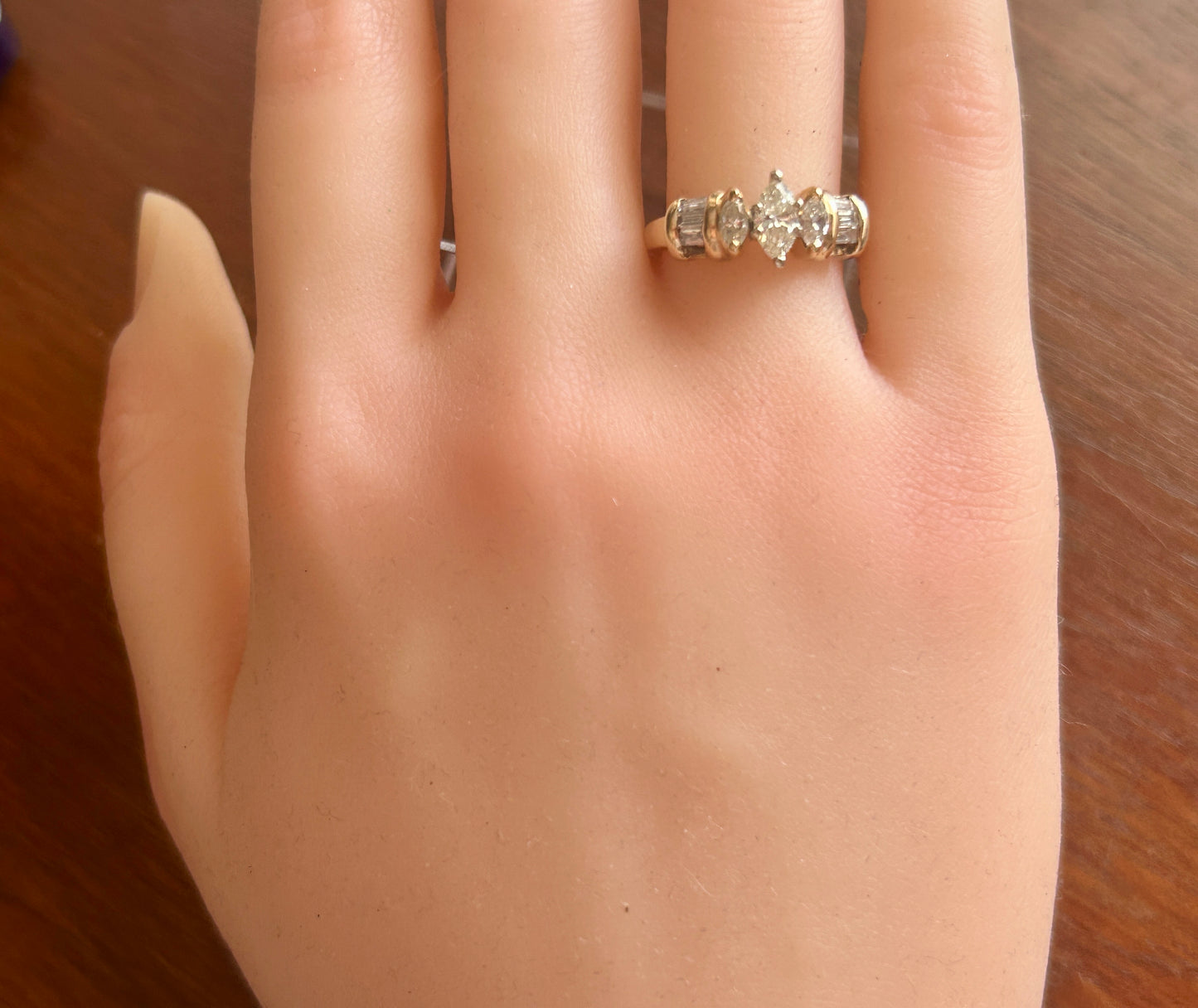 10k Yellow Gold Marquise Baguette Diamond .50ctw Ring Sz 6.5