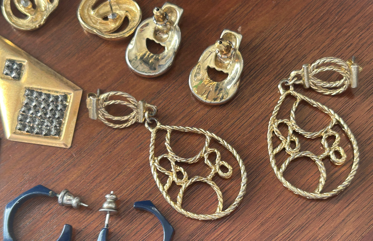 Vintage 80's Pierced Earrings Earring Lot Glass Enamel Doorknockers Cabochon