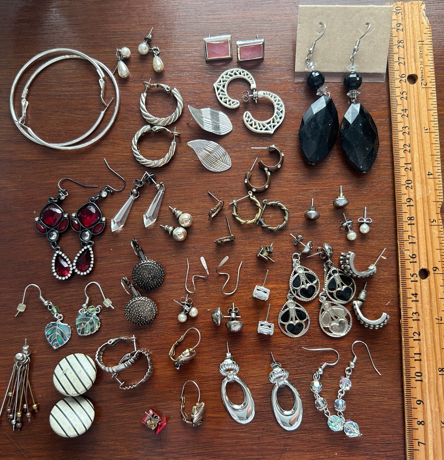 Vintage to Now Pierced Earring Lot Rhinestone AB Hoops Dangly Studs Silver Tone
