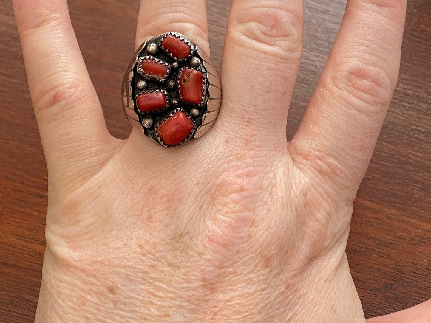 Sterling Silver 925 Red Coral Native American Ring Sz 10 Signed Shakey