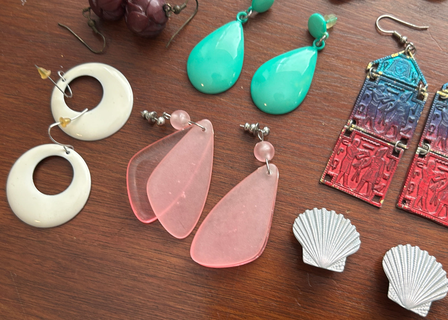 Vintage to Now Pierced Earrings Lot Colorful Drop Dangly Shell Metal Plastic