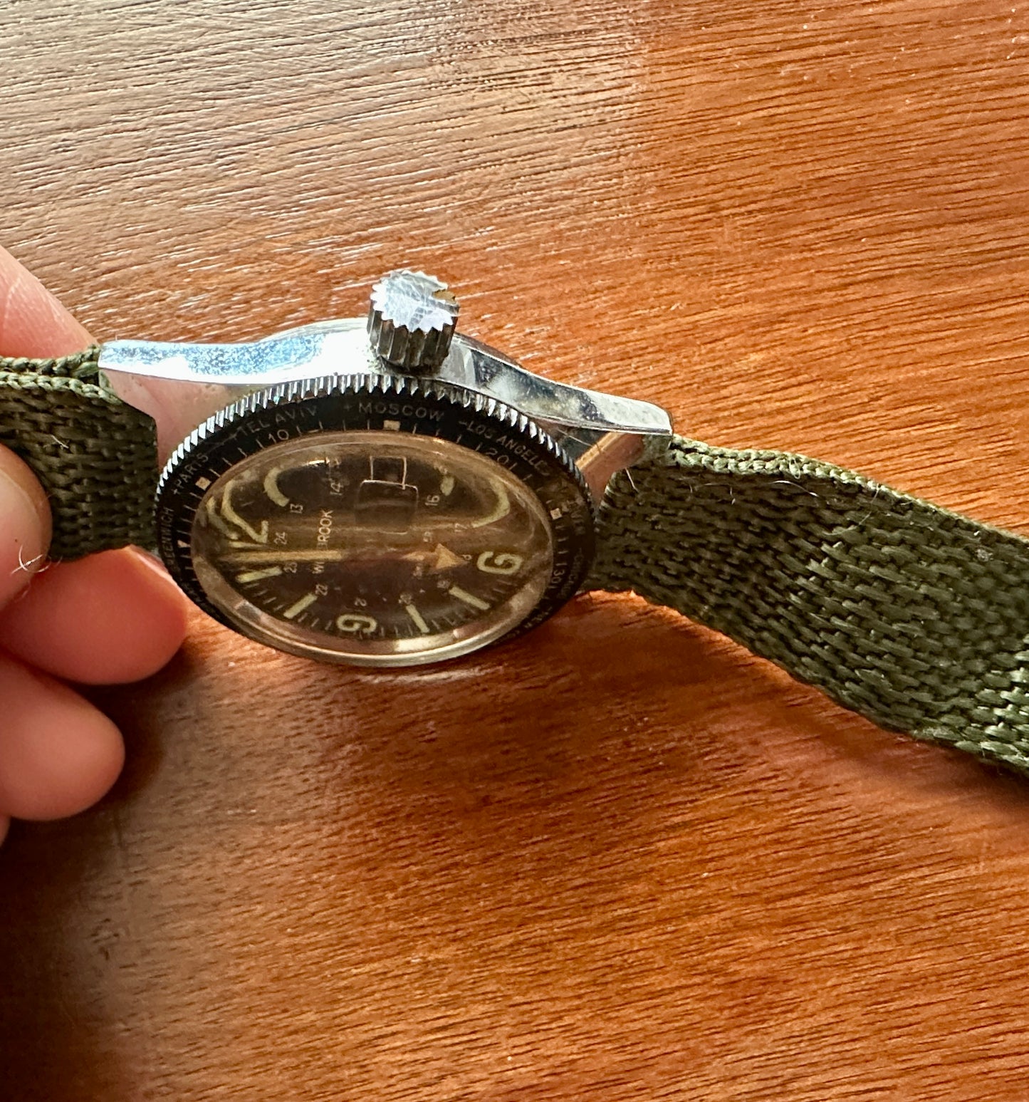 Vintage Rare French Wolbrook Skin Diver Watch Runs Great France Worldtime