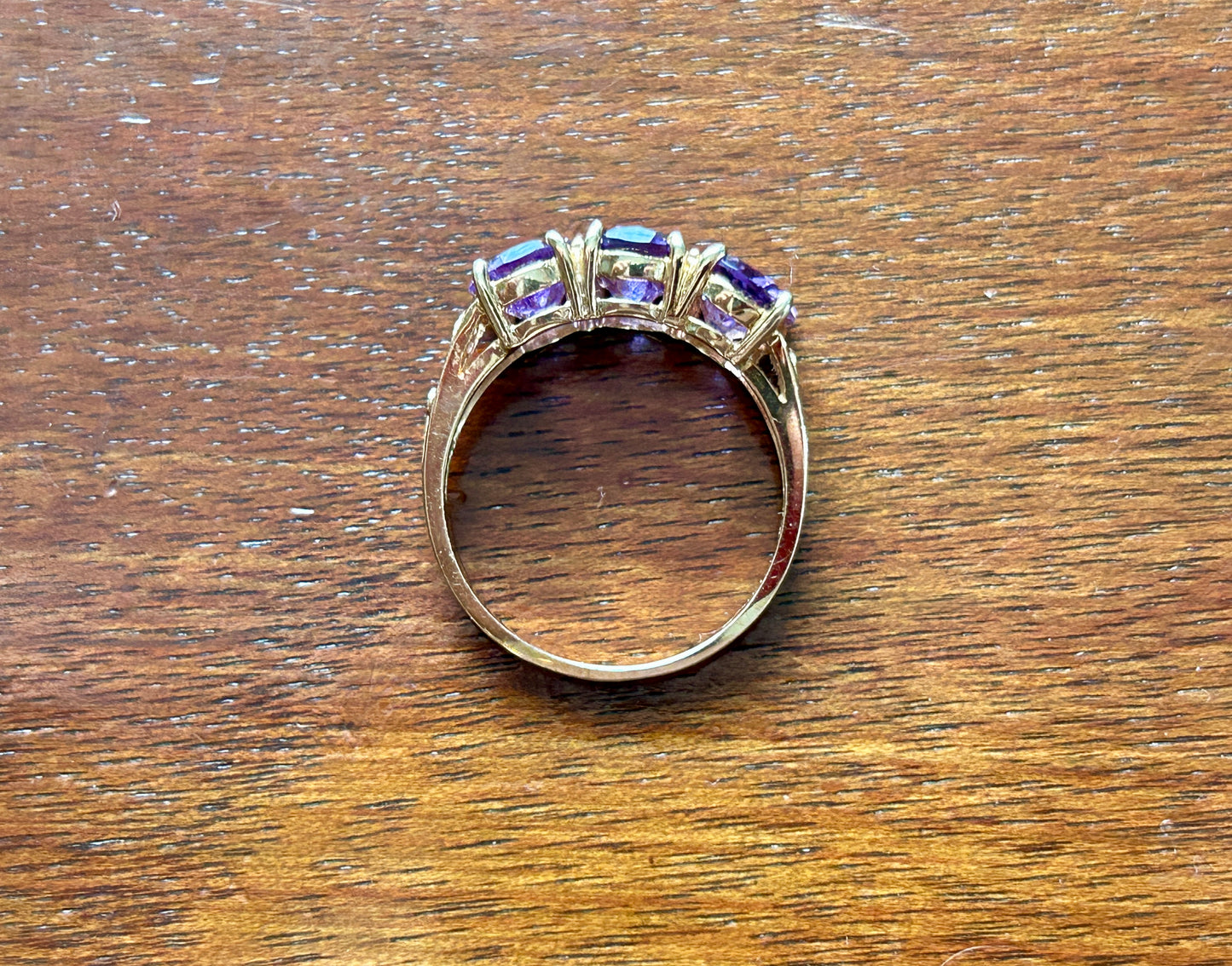 14k Yellow Gold 3 Oval Amethyst Cocktail Ring Sz 7.75