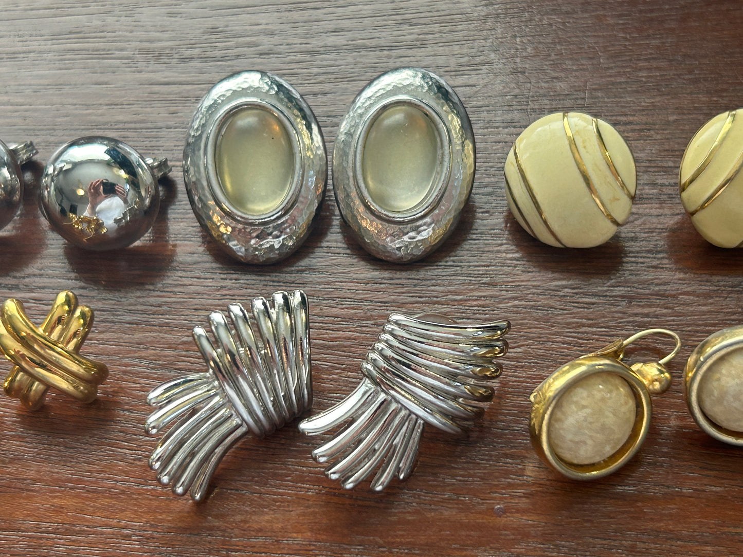 Vintage Lot of Monet Singed 80's Earrings Cabochon Silver Gold Tone X Pattern