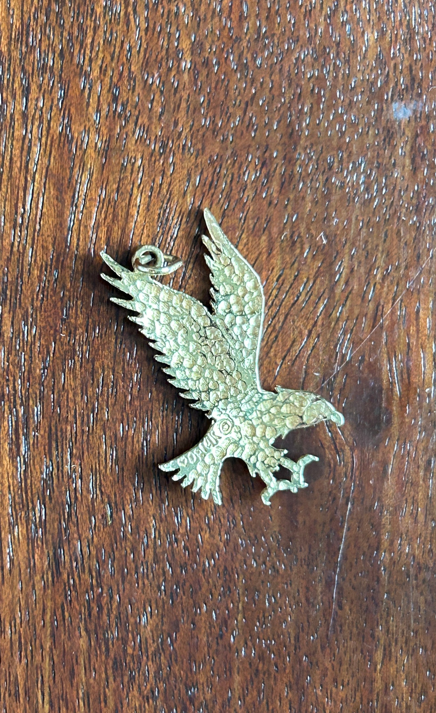 14k Yellow Gold Flying Eagle Necklace Pendant Marked OR
