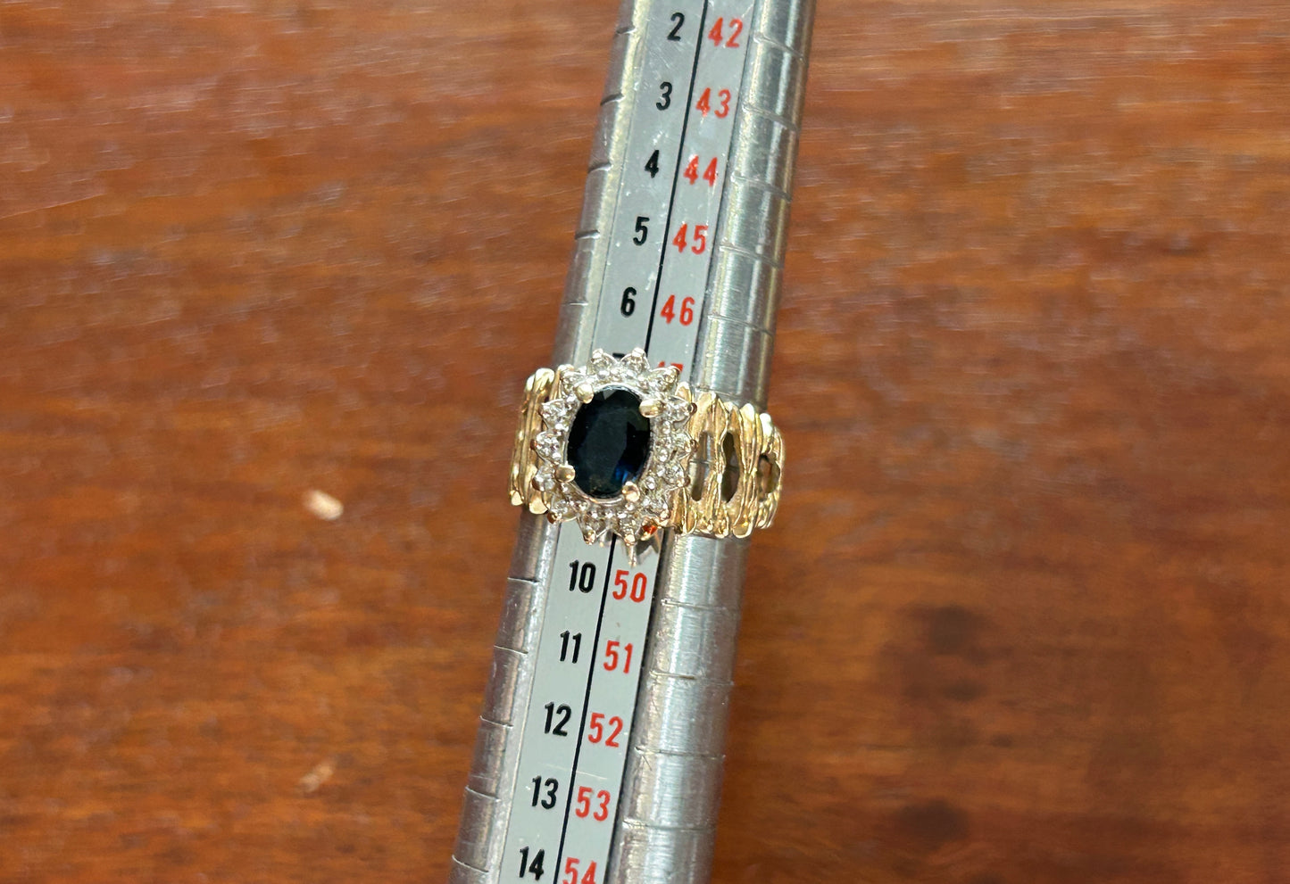 10k Yellow Gold Sapphire Diamond Wide Ring Sz 4.25