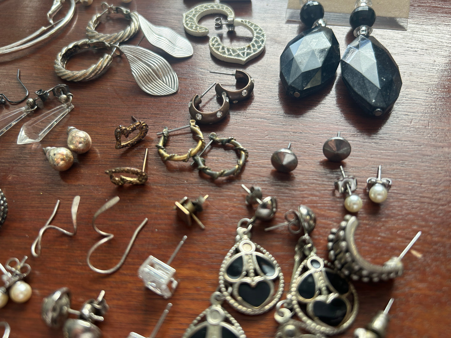 Vintage to Now Pierced Earring Lot Rhinestone AB Hoops Dangly Studs Silver Tone