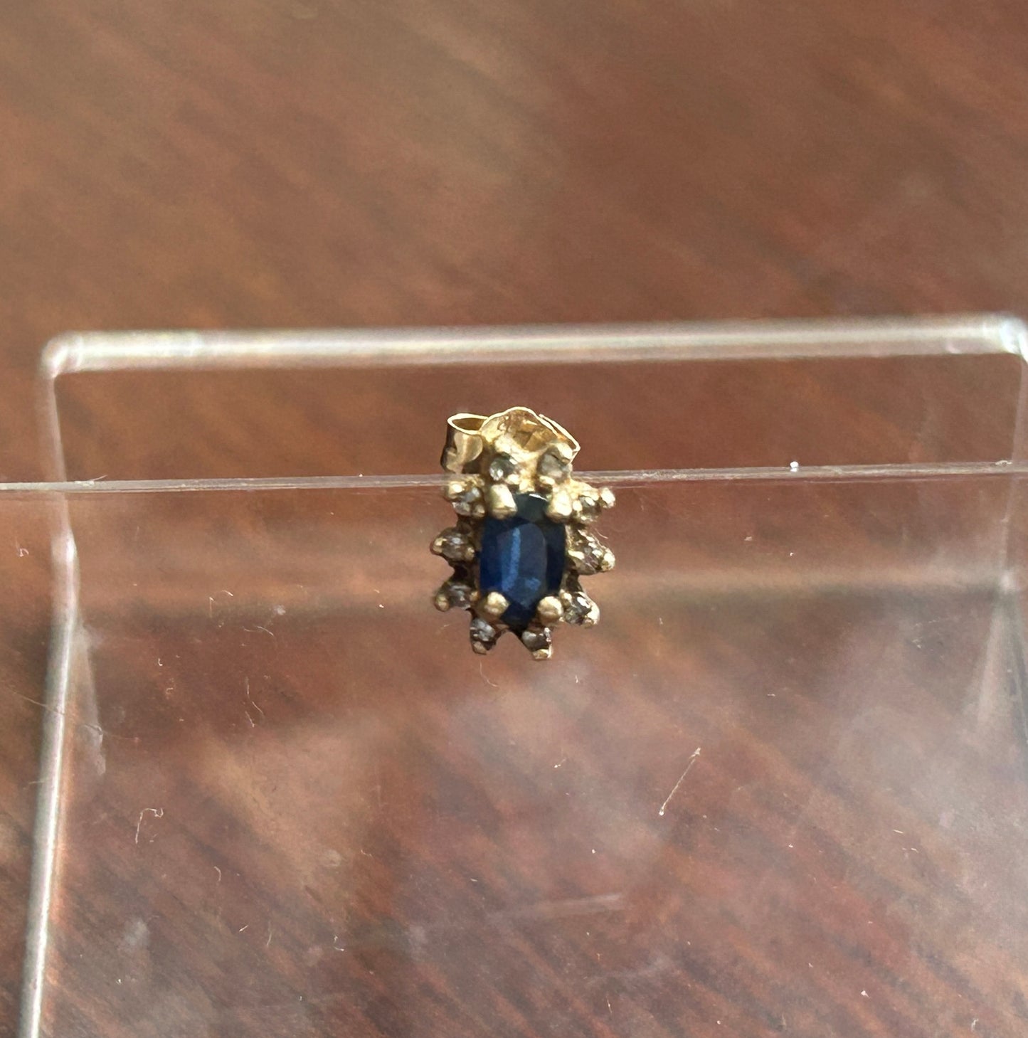 SINGLE 10k Yellow Gold Sapphire Diamond Stud Earring