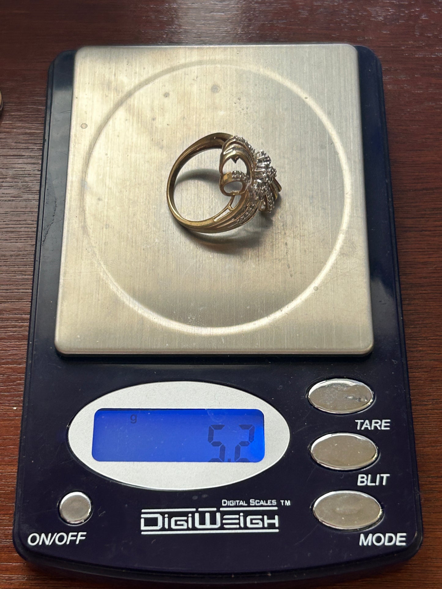 10k Yellow Gold Baguette Round .44ctw Diamond Ribbon Bow Ring Sz 7