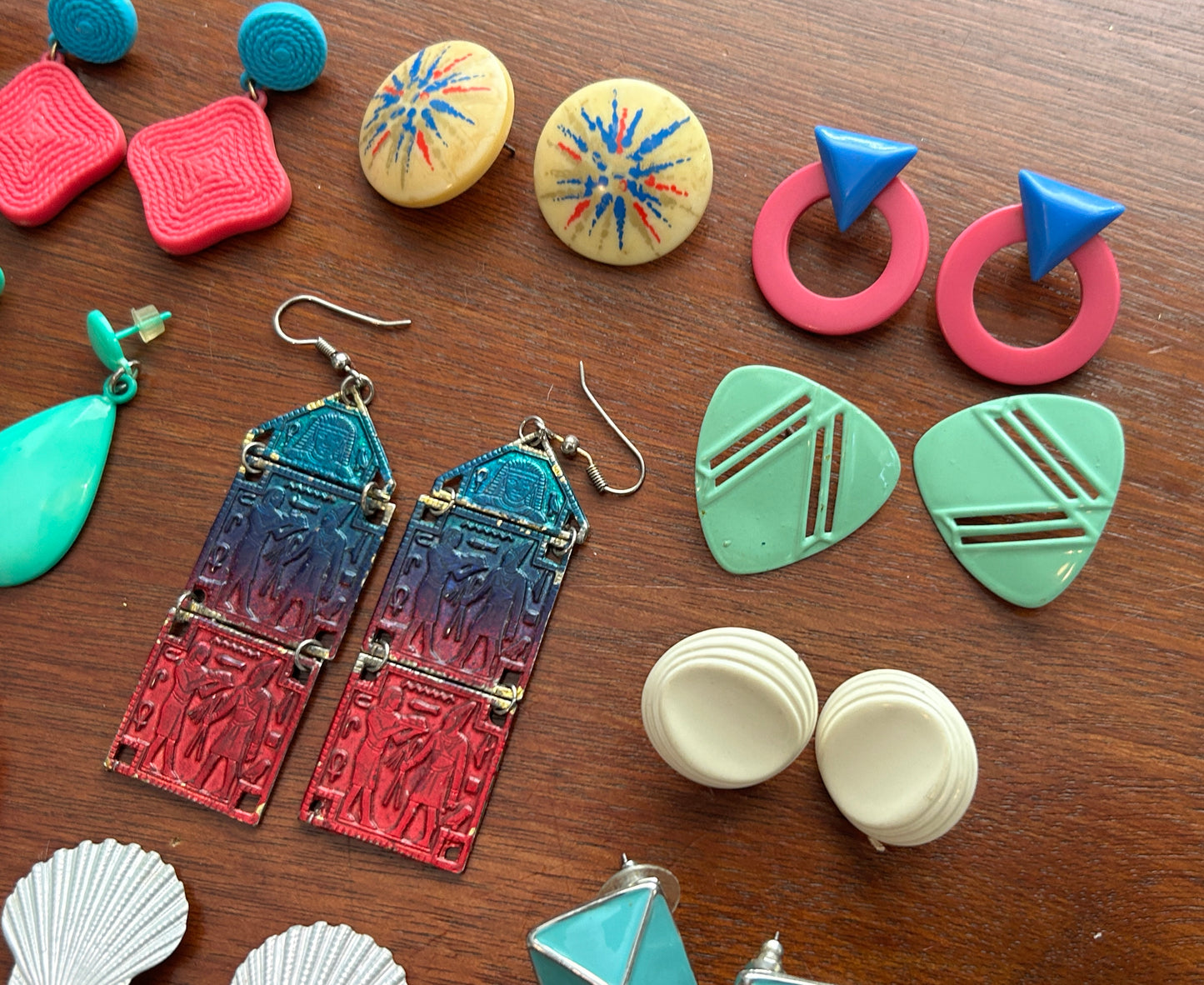 Vintage to Now Pierced Earrings Lot Colorful Drop Dangly Shell Metal Plastic