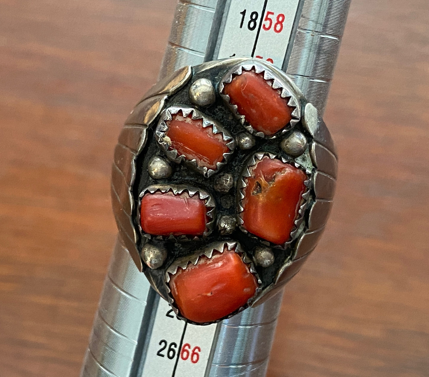 Sterling Silver 925 Red Coral Native American Ring Sz 10 Signed Shakey