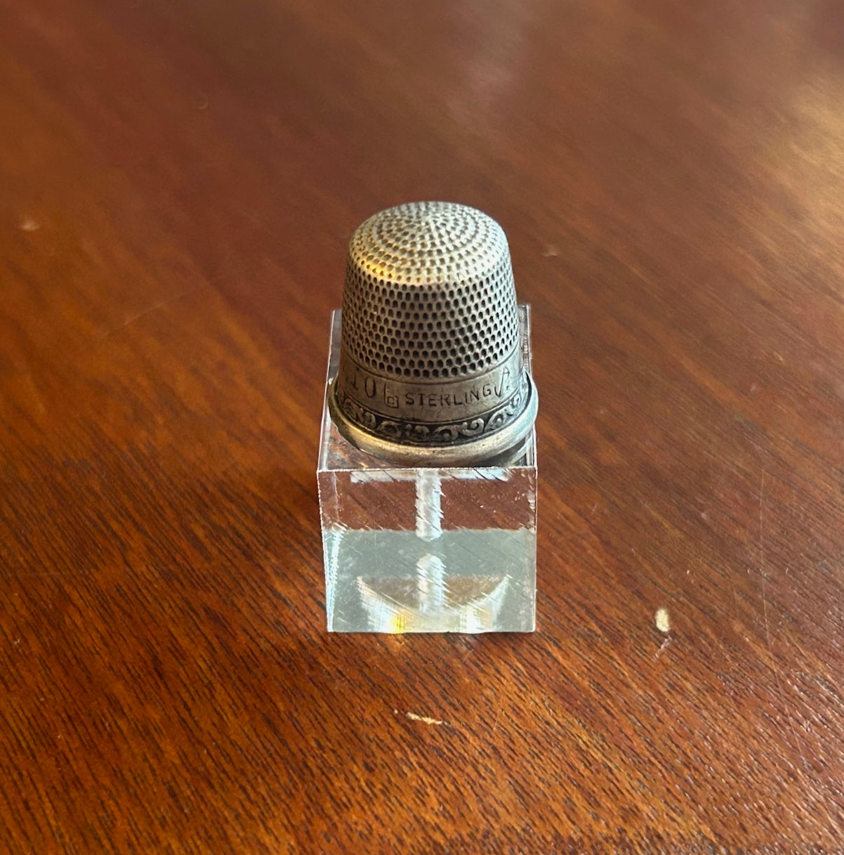 Vintage Antique SC Signed Sterling Silver 925 Sz 10 Thimble Scroll Pattern