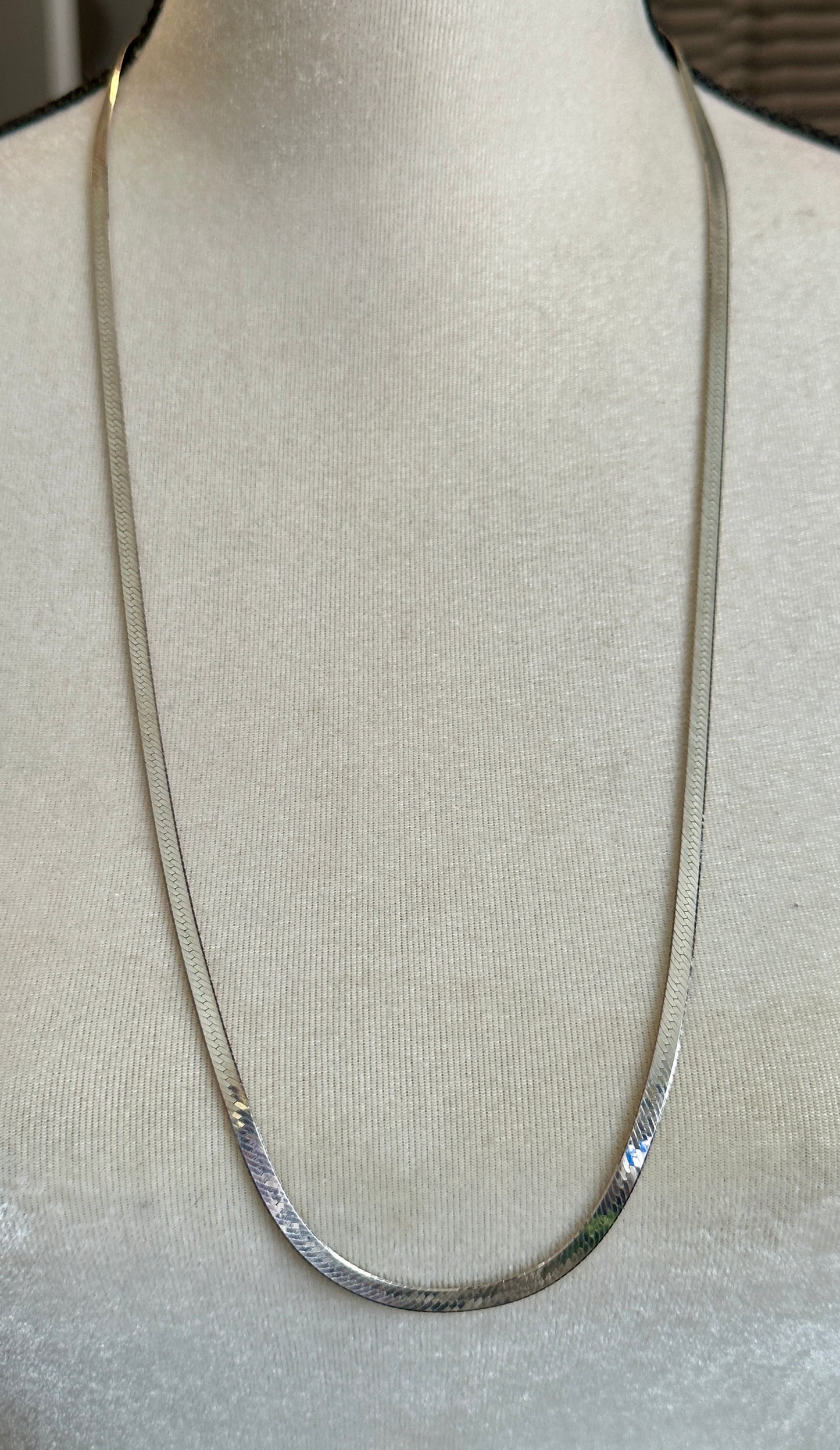 Sterling Silver 925 Flat Herringbone Necklace 30.5" Long x 4mm Wide Reversible