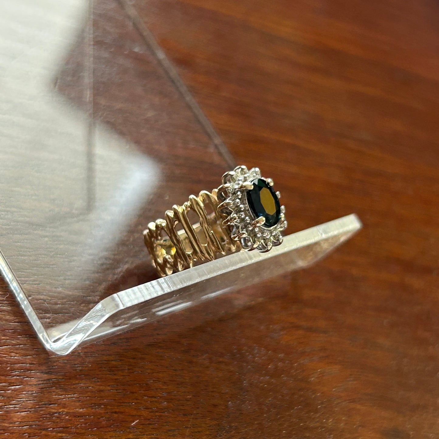 10k Yellow Gold Sapphire Diamond Wide Ring Sz 4.25