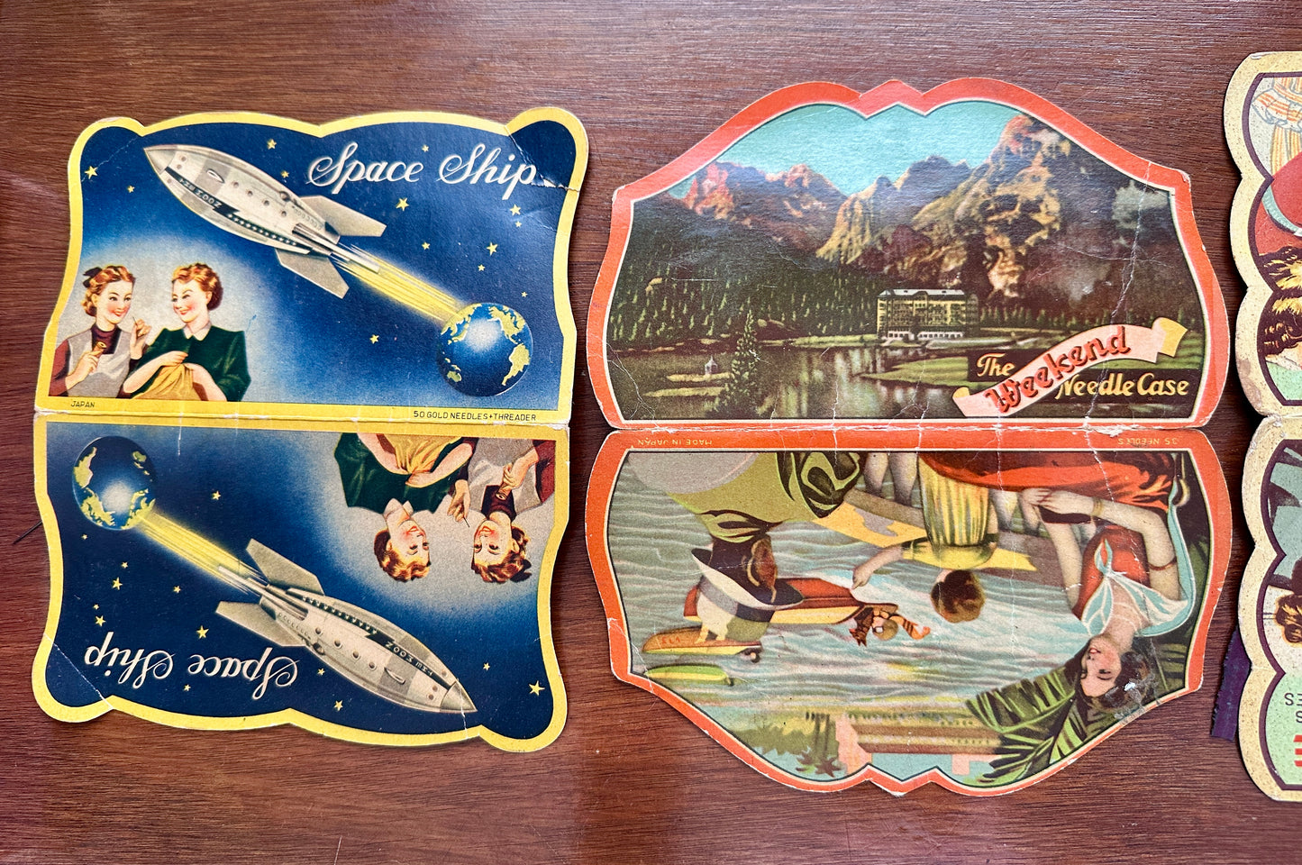 Vintage Lot 4 Sewing Advertising Needle Cases Gold Eye Sewing Circle Rustproof