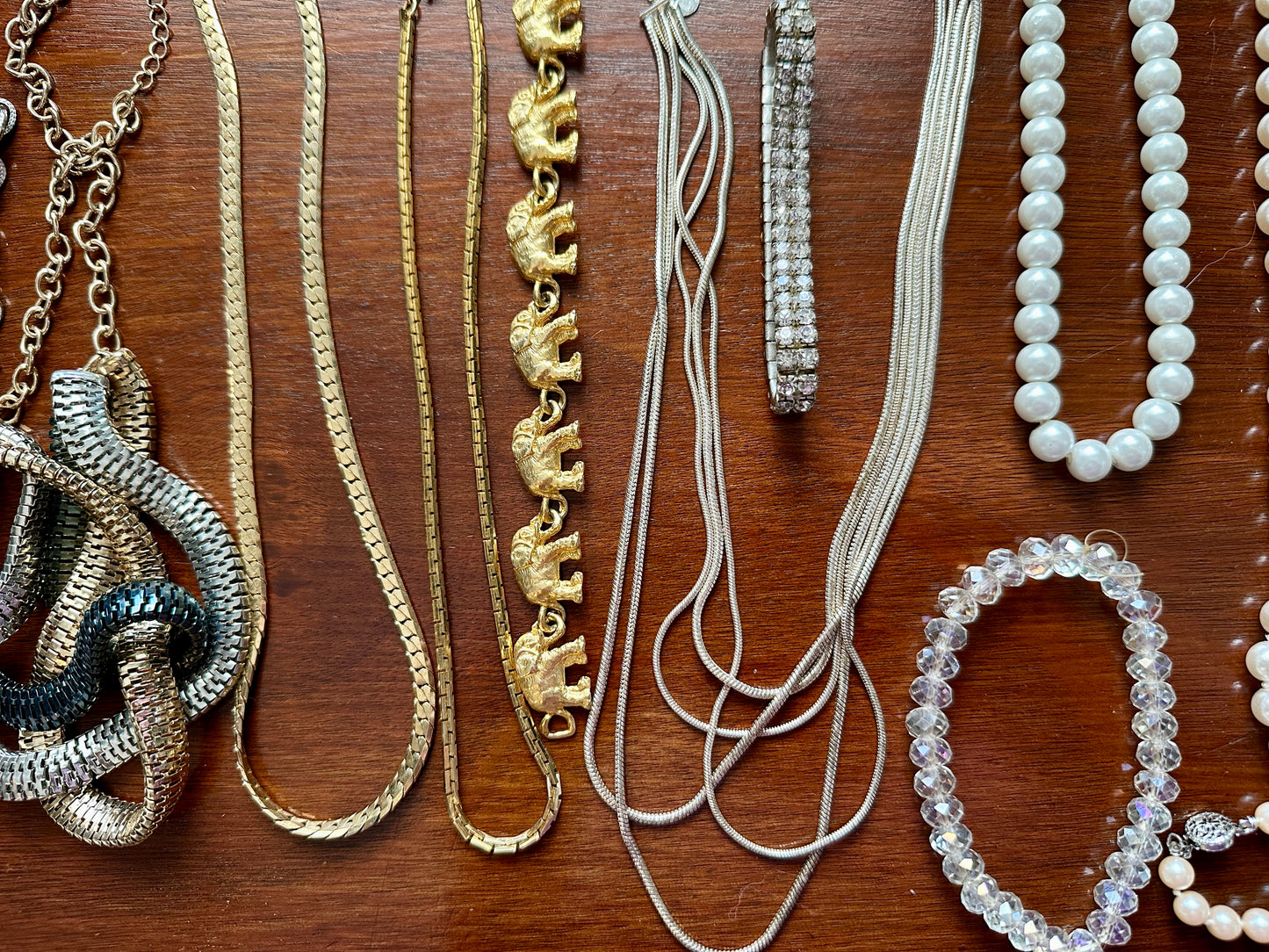 Vintage to Now Jewelry Lot Faux Pearl Gold Silver Rhinestone Chains Earrings