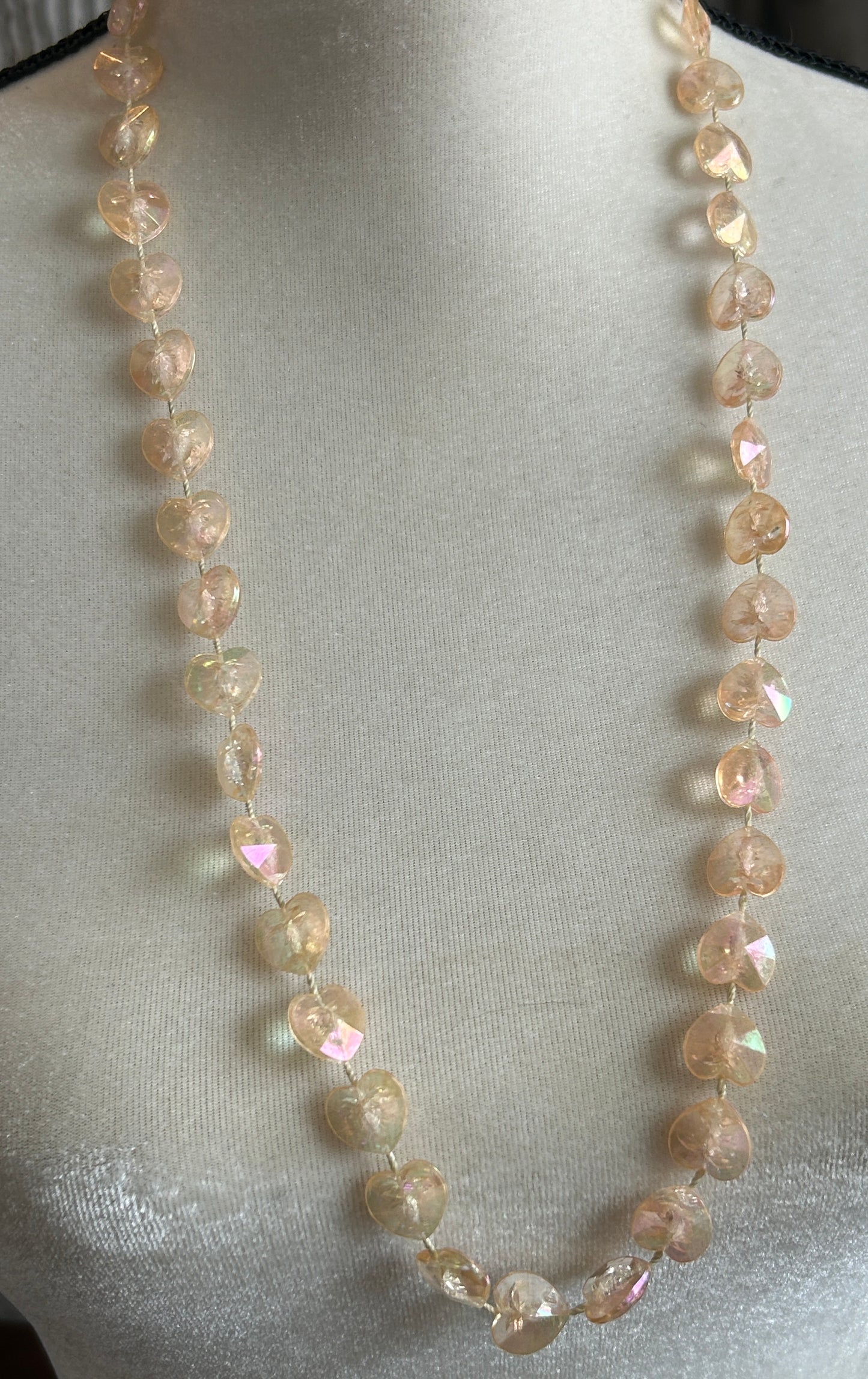 Vintage Cute Plastic Iridescent Heart Rope Necklace
