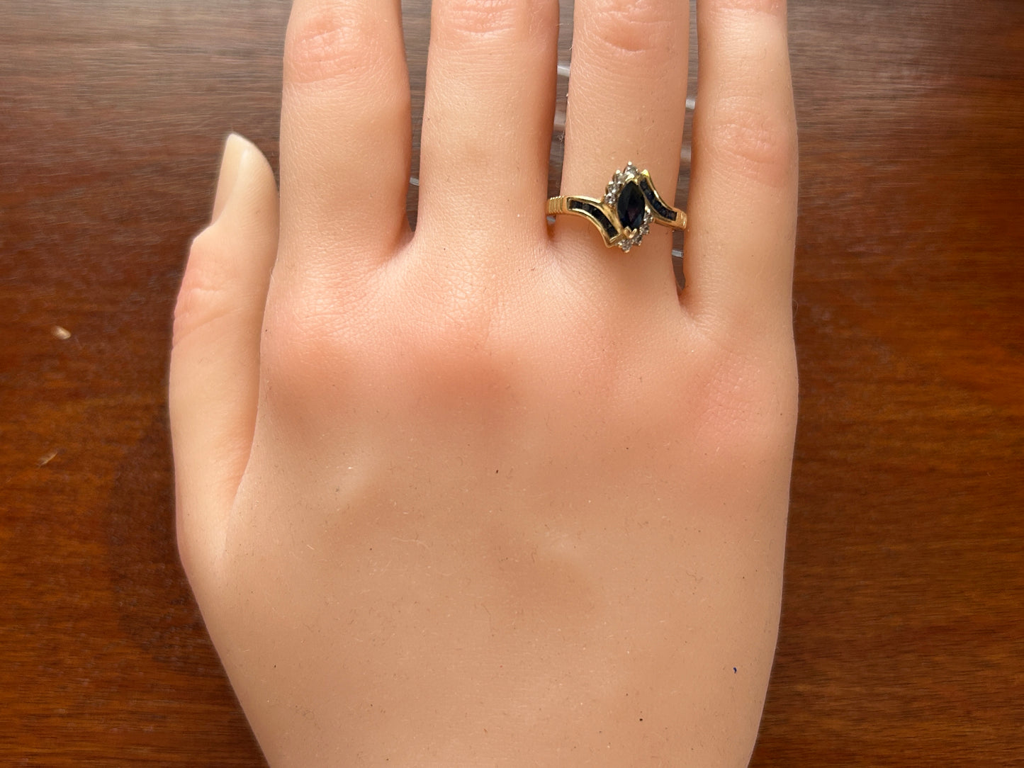 14k Yellow Gold Marquise Sapphire Diamond Accent Bypass Style Ring Sz 6