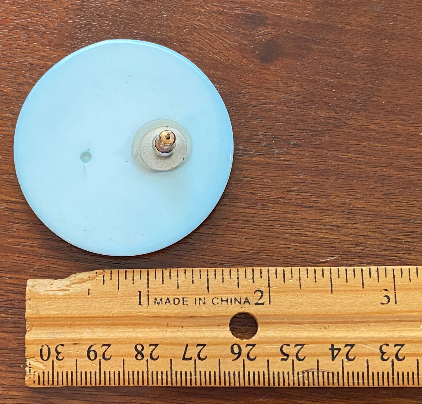 Vintage Large Runway Round Pierced Earrings Blue Grey Marbled