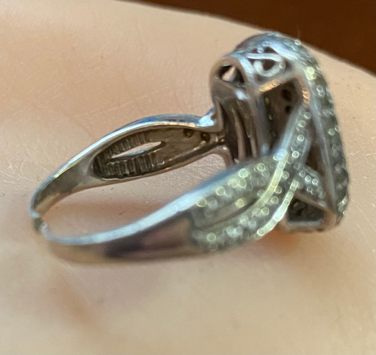 Sterling Silver 925 Black White Pave Diamond Ring Sz 6.5