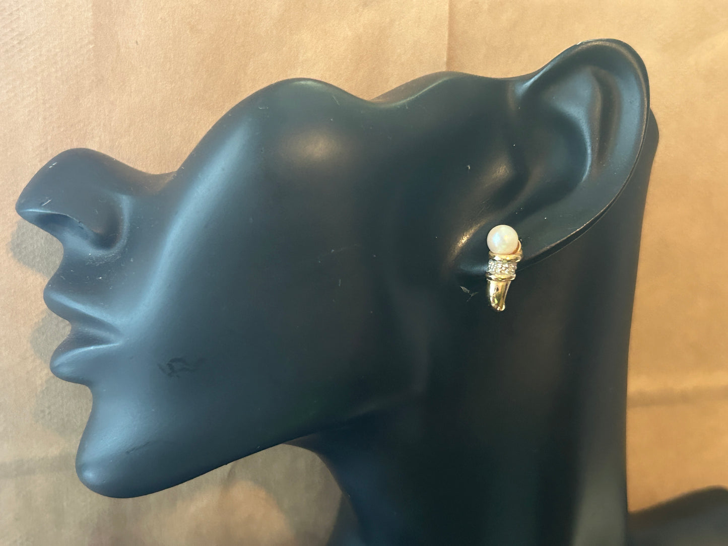 14k Yellow Gold 6mm Pearl Diamond Accent Earrings