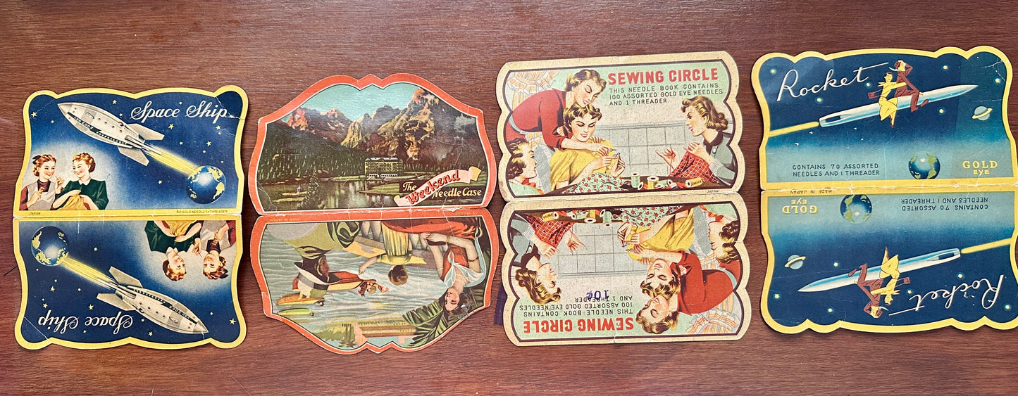 Vintage Lot 4 Sewing Advertising Needle Cases Gold Eye Sewing Circle Rustproof