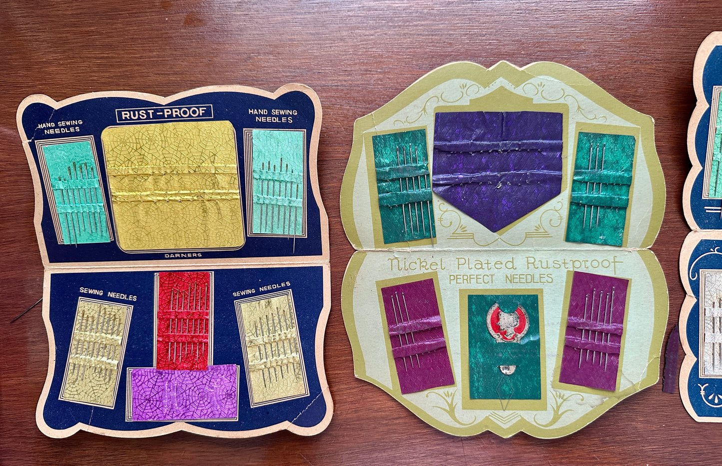 Vintage Lot 4 Sewing Advertising Needle Cases Gold Eye Sewing Circle Rustproof