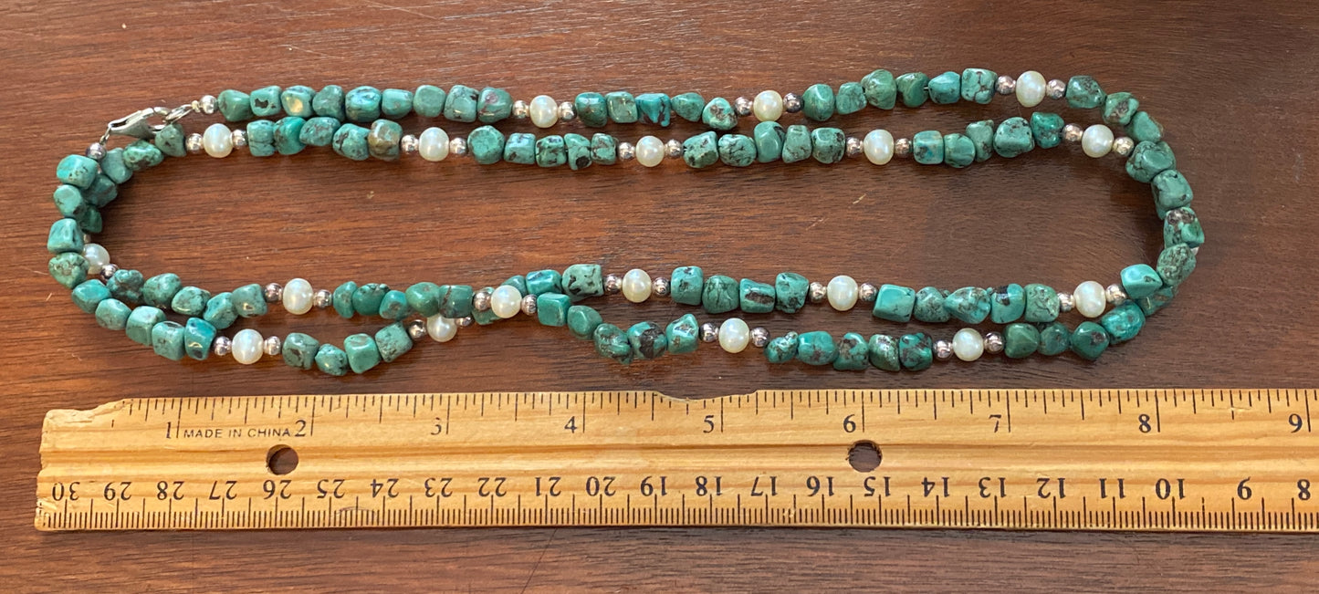 Relios by Carolyn Pollack Green Turquoise Pearl Sterling Silver Necklace